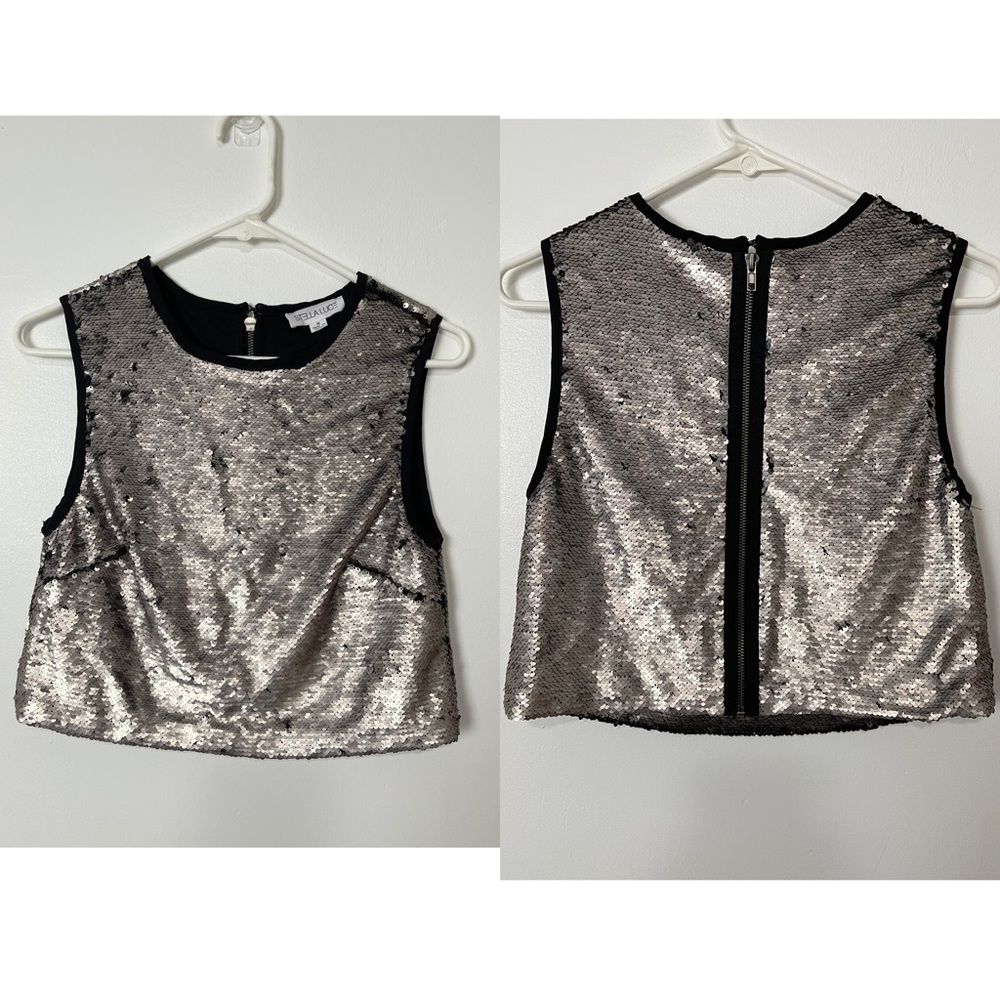 Stella Luce Women’s Silver& Black  Sequin Crop Top Size M